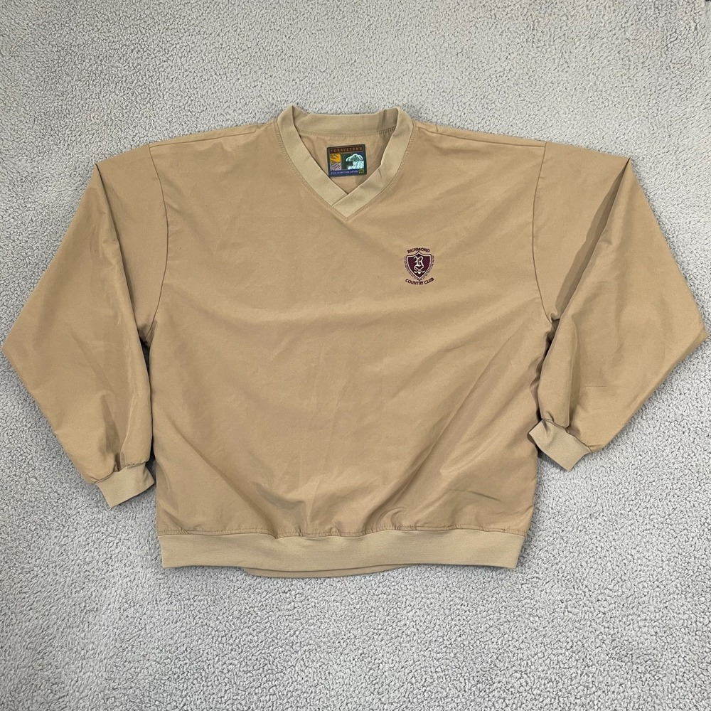 Richmond Country Club Windbreaker Sweatshirt Men 2XL Tan Golf V-Neck Pullover